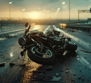 Crashed motorcycle on highway
