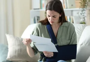 Woman reading surprise bill she just got in the mail
